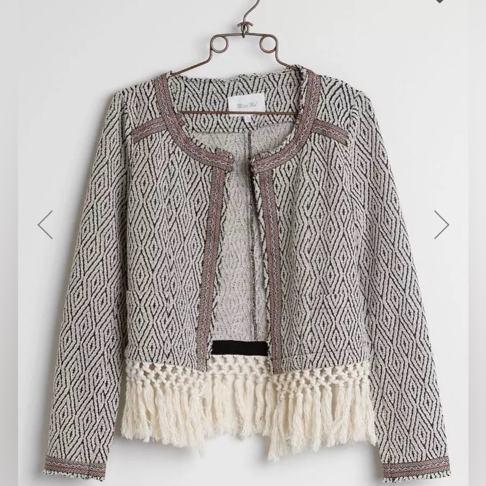 Miss Me Fringe Jacket Blazer Woven Boho Bohemian Women’s M Medium